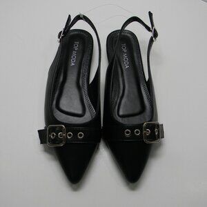 Top Moda Black Slingback Pumps Buckle Detail Adjustable "Garner 1" Sz 6.5 NWOT